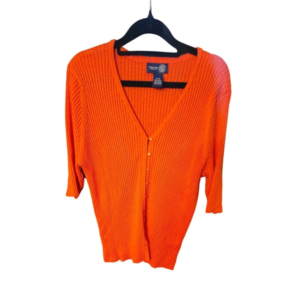 Venezia Jeans Clothing Co Sweaters - Venezia Jeans Clothing Co Ribbed Knit 3/4 Sleeve Button Up Cardigan 18/20 Orange